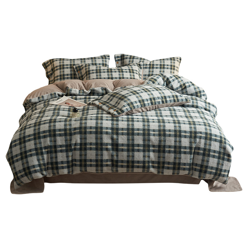 Invierno cálido alpaca espesa leche de lana de cuatro piezas sábanas de lana de coral cubierta cubierta cubierta de cama de tres piezas