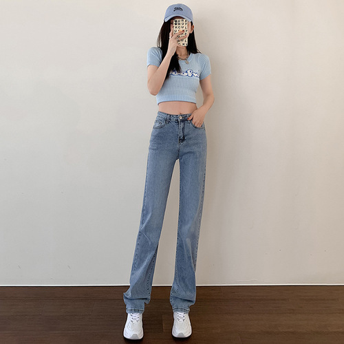 Women's Straight Leg Jeans for Autumn/Winter, High-Waisted, Slimming, Taller-Showing, Small Feet Fashion, Versatile Casual Pants