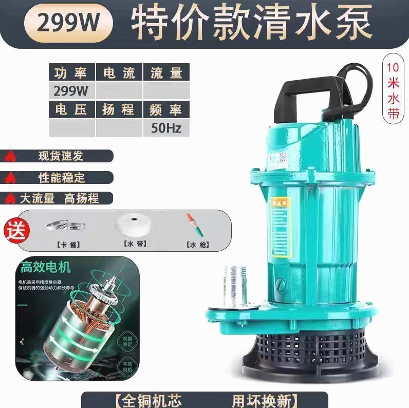 Nueva bomba de aguas residuales de 300w con cinturón de agua de 10 metros