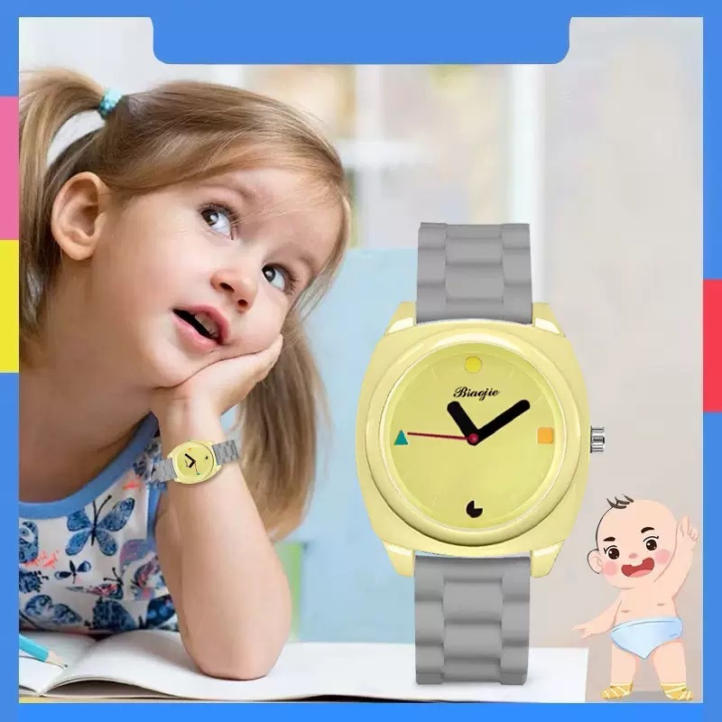 儿童手表潮流多巴胺配色学生硅胶带手表女腕表时尚方形石英表批发