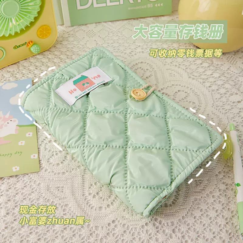 A6布艺现金存钱本小清新绿色活页收纳册大容量纪念钞家庭收纳本