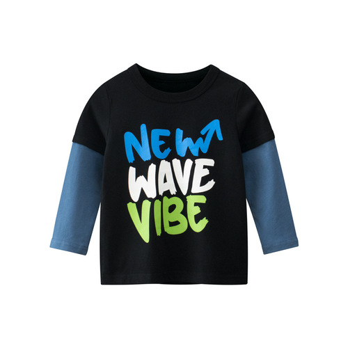 2024 new children's clothing wholesale boys' bottoming shirts baby clothes children's long-sleeved T-shirts fake two-piece one-piece consignment sales