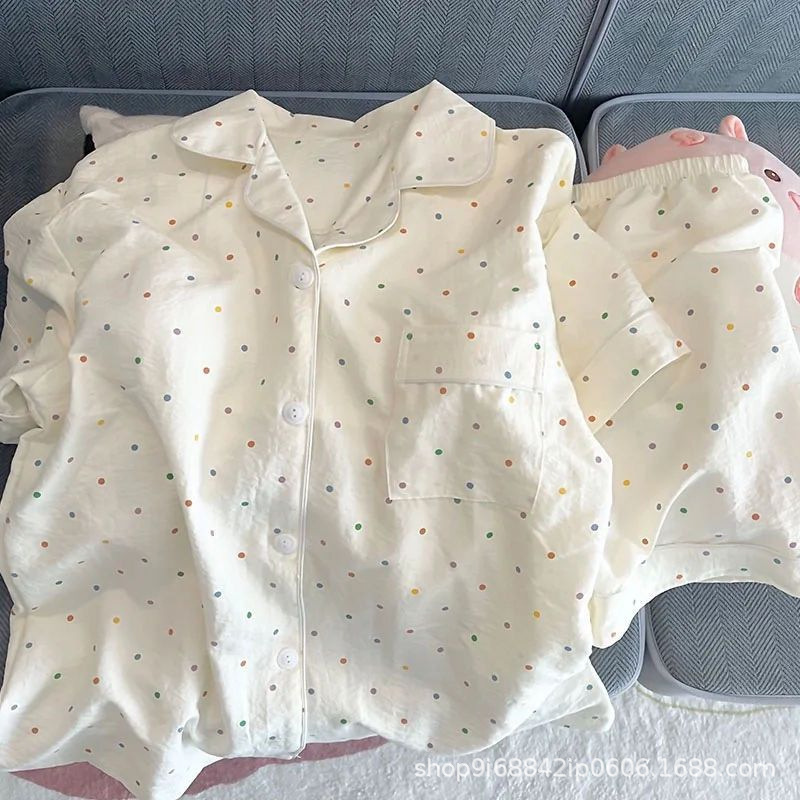 Wholesale a generation of cloud cotton wave summer pajamas women's suit short sleeve shorts simple loose home clothes Wholesale a generation of cloud cotton wave summer pajamas women's suit short sleeve shorts simple loose home clothes