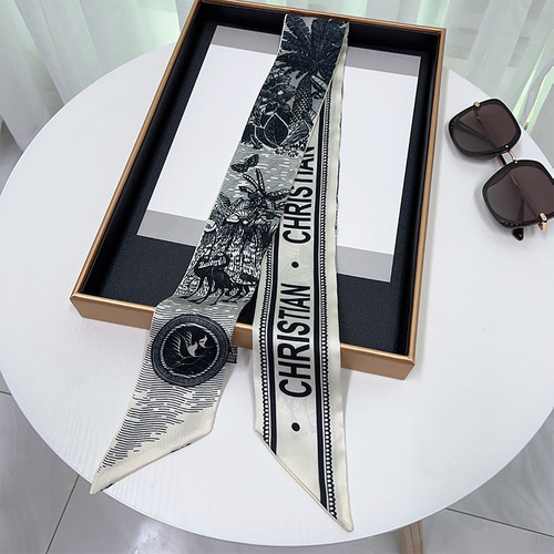 Small silk scarf Korean scarf versatile French hair tie decoration tied around the bag handle strap modification camellia flower