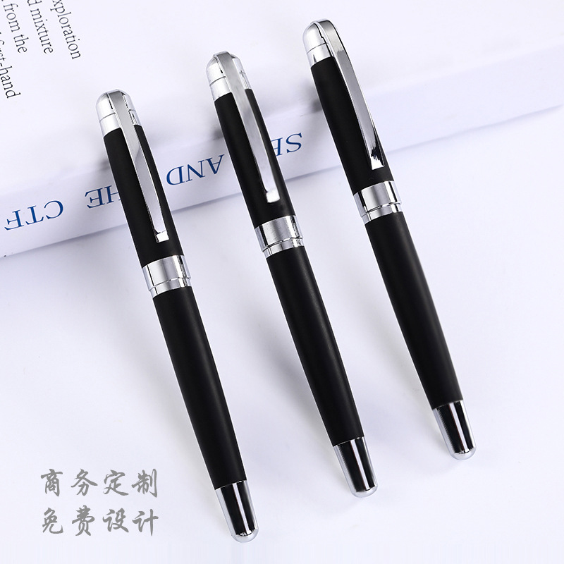 Negro esmerilado metal firma pluma regalo de negocios Conferencia publicidad bolígrafo impresión LOGO gel pluma letras