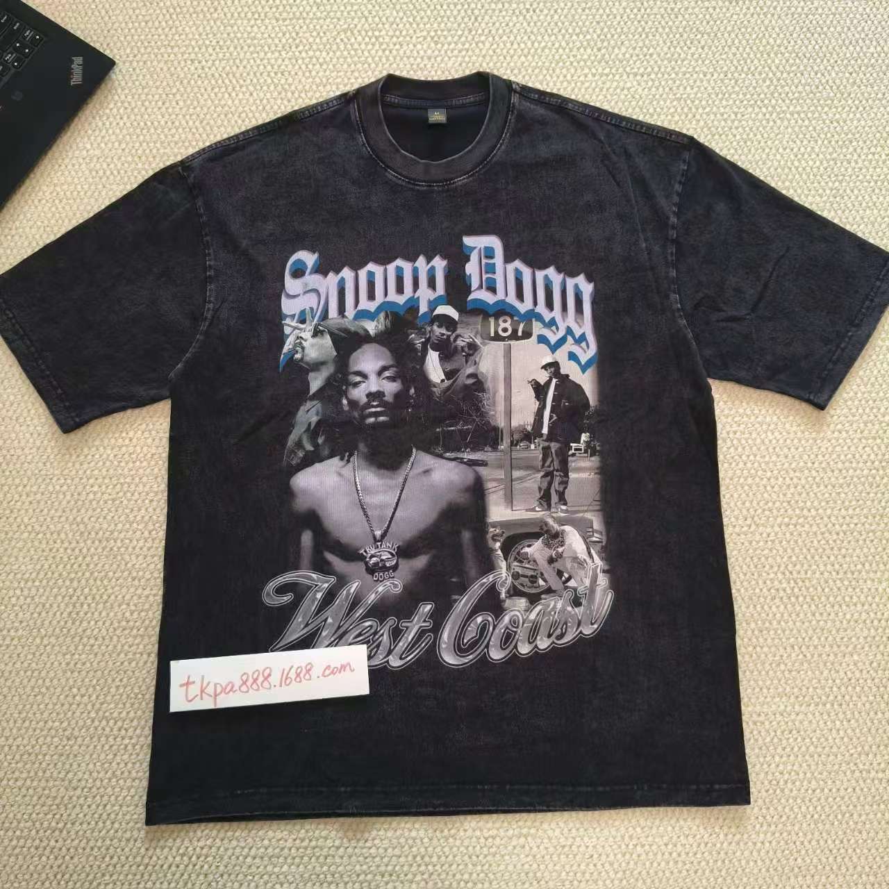 TKPA American Street Rap Artist Portrait Print Heavyweight Vintage Washed Short-Sleeve T-Shirt Street Men Hip-Hop Base T-Shirt