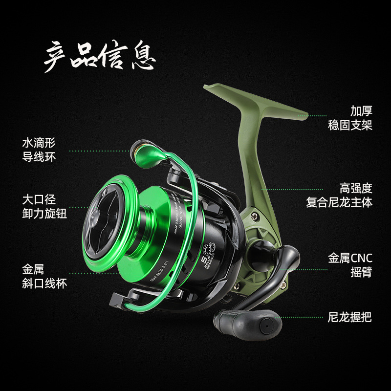 Carrete de Pesca Yongshun de Alta Velocidad con Relación de Engranajes 6.2:1, Cabezal de Metal, Carrete de Pesca sin Espacios, Manivela de Metal, Carrete para Caña de Pescar en el Mar