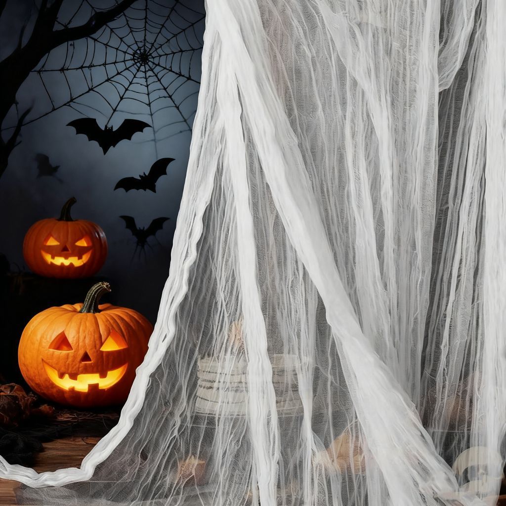 Mantel de Halloween, Tela de Gasa Fina, Decoración de Ambiente de Terror con Fantasmas Colgantes y Brujas, Tela de Malla, Éxito de Ventas en Amazon image 1