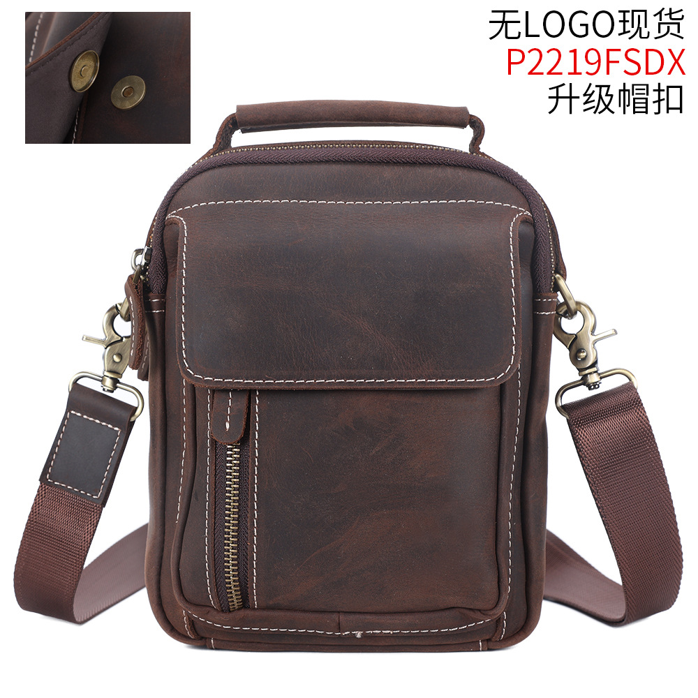 De moda de la vendimia de cuero genuino de los hombres bolsa de hombro primera capa de piel de vaca bolsa de mensajero Crazy Horse de cuero casual bolso del teléfono móvil de los hombres