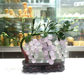 天然玉石葡萄树摆件盆栽盆景 客厅办公室家居现代装饰品工艺品