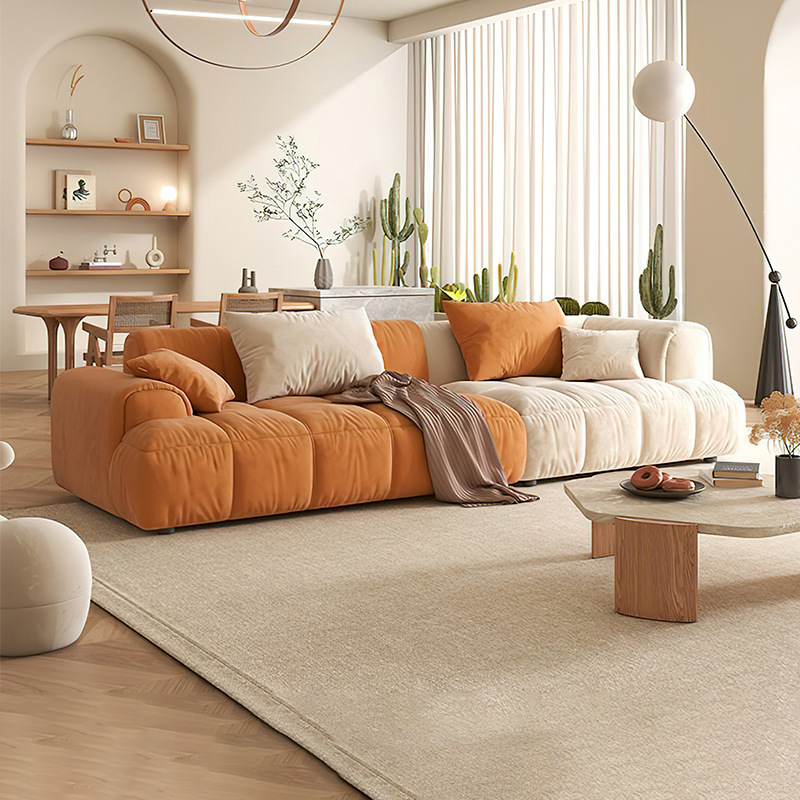 Sofá de tela de marshmallow puff gato agarrar tela estilo francés crema viento pequeño sala de estar moderno simple sofá de nube