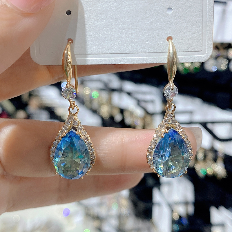 Drop Earrings Classification 1 Pair Luxurious Water Droplets Inlay Alloy Rhinestones Drop Earrings