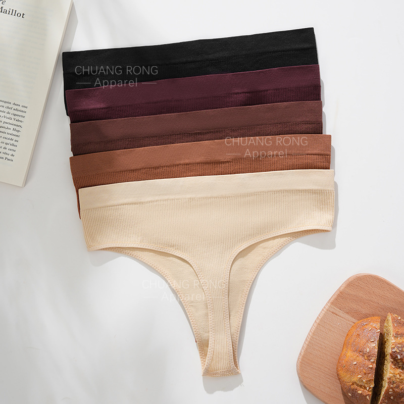 European and American Style Sexy Ribbed Cotton Thong for Women, Plus Size, Comfortable, Seamless, Skin-Friendly, Pure Cotton Crotch, Breathable Women's Underwear