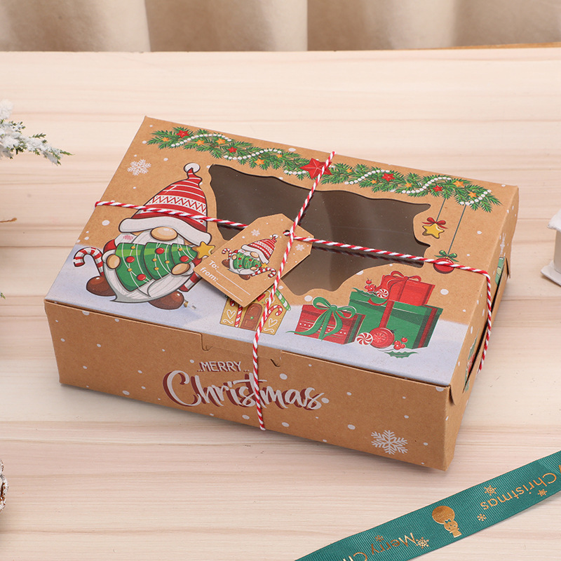 新しいクリスマスクラフト紙開窓ギフトボックスクリスマスクリエイティブヨーロッパ風クッキーボックスお土産焼きキャンディーボックス|undefined