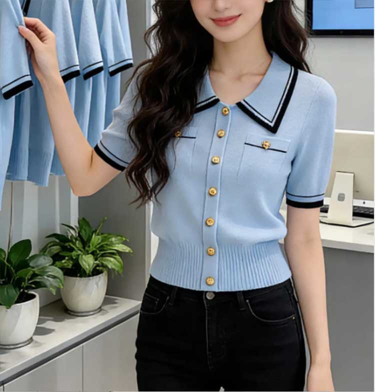 Áo thun polo nữ cổ bẻ tay ngắn sợi mát lạnh phối màu cao cấp — Màu ảnh chi tiết 8