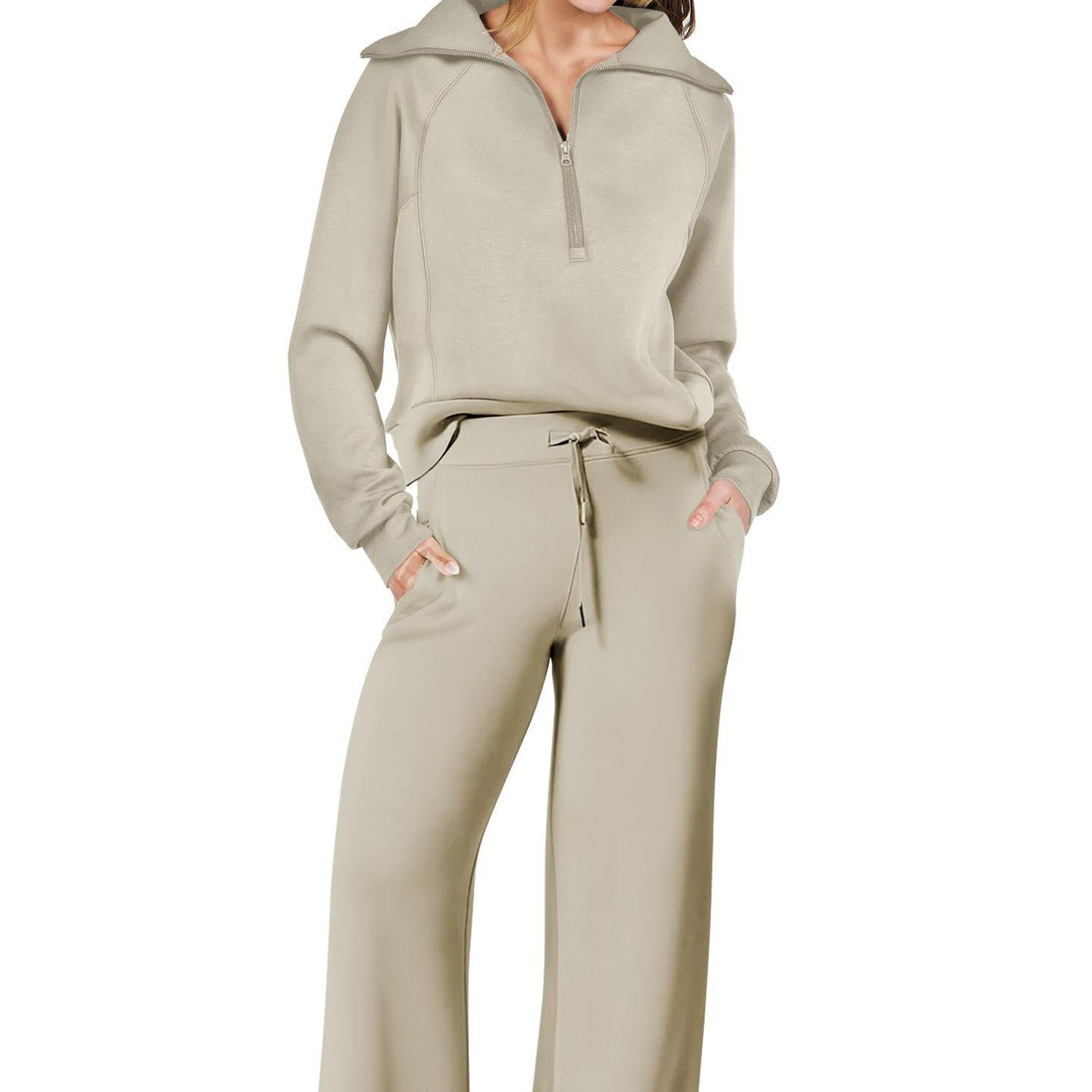 European and American Export 2025 Autumn and Winter Fashion Casual Sports Suit Zipper Long-Sleeved Sweatshirt Wide-Leg Pants Two-Piece Set for Women