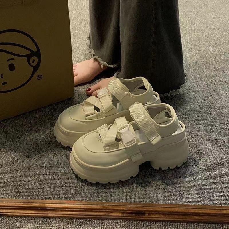 Baotou sandalias de mujer verano no fugas dedo de los pies pan de cabeza gruesa zapatos de pizarra huecos sandalias deportivas