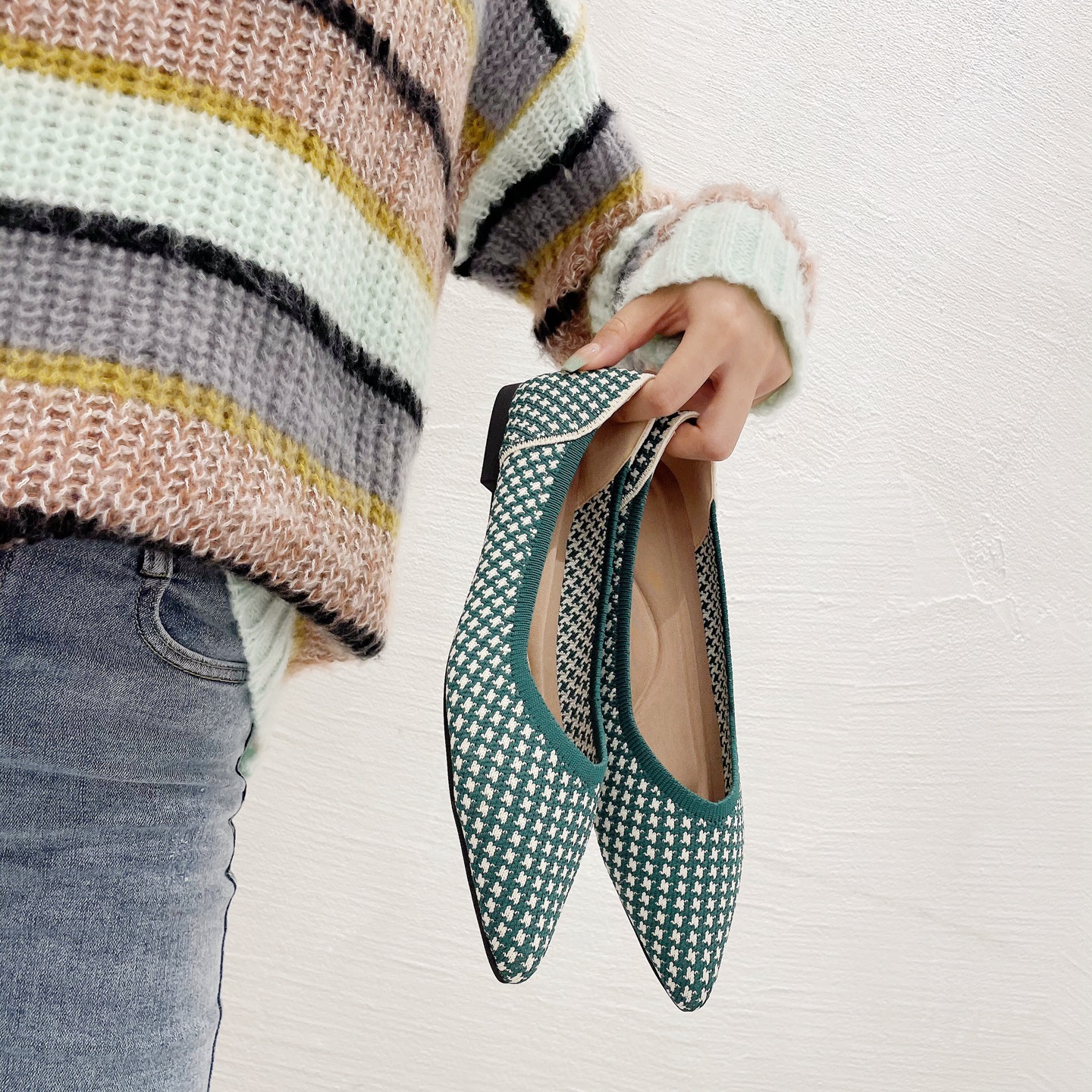 Damen Ballerinas Prinzessin Stil Gestrickte Flache Schuhe_voghion.com