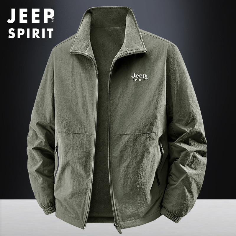 JEEP SPIRIT秋冬季男休闲夹克外套双面穿立领夹克大码上衣2502A|undefined