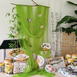 Green Kindergarten Environmentally Friendly Gauze Mesh Cloth New Chinoiserie Wedding Background Cloth Decoration Ancient Style Event Scene Atmosphere