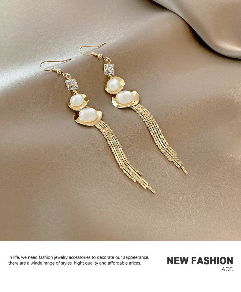Geometric Fashion Opal Tassel Long Gourd Ear Hooks Ear Jewelry display picture 3