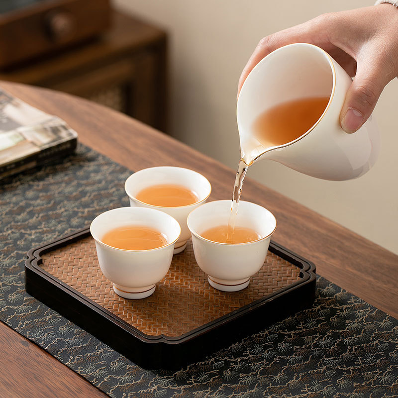 Juego de tazas de té de cerámica de Kung Fu, borde dorado, blanco puro, taza aromática