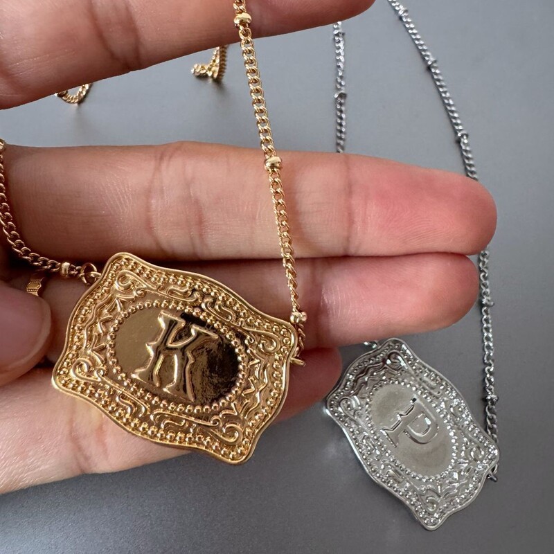 Amazon Cross-Border New Product List Copper Material Gold-Plated Letter Pendant Necklace with Embossed Thin Chain Adjustable Retro