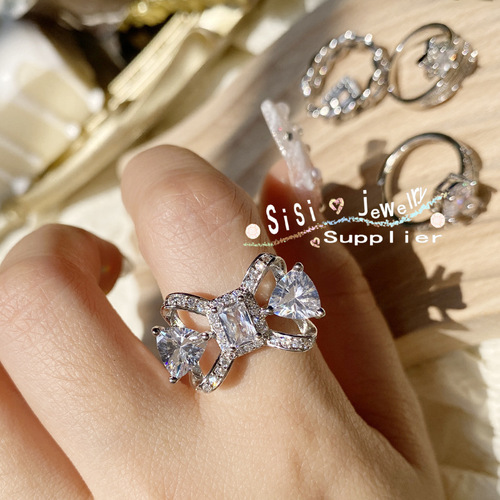 Sisi's new creative comet ins Internet celebrity bow series 18K plated micro-set five-pointed star ring for women