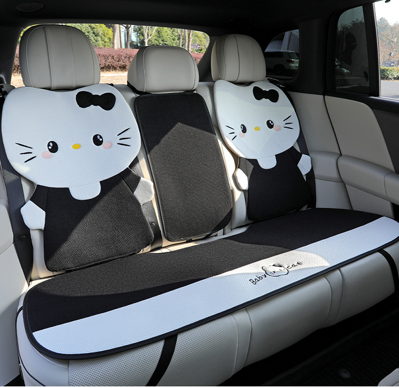 26 new linen car seat cushions, suitable for all seasons, breathable for summer, cute cartoon KT cat design for women, rear seat covers