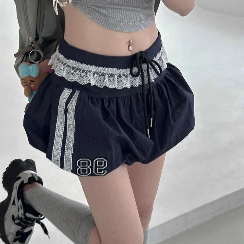 American-Style Sweet and Cool Spicy Girl Black Floral Shorts for Women, Summer Petite Lace Trim Patchwork Striped Sports Skirt Shorts American-Style Sweet and Cool Spicy Girl Black Floral Shorts for Women, Summer Petite Lace Trim Patchwork Striped Sports Skirt Shorts