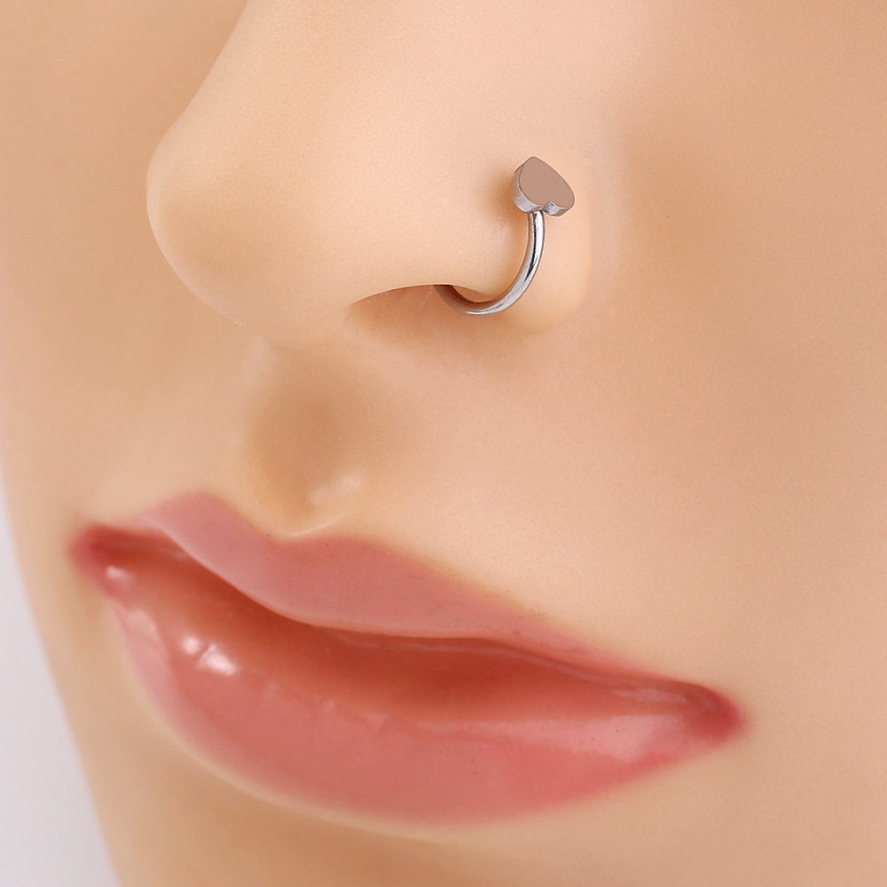 stainless steel heart nose ring without perforation heart-shaped nose clip