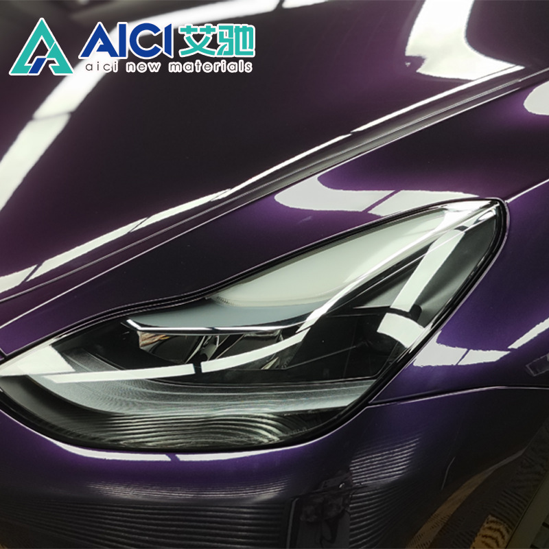TPU metallic midnight purple to deep black-purple gradient color changing film, heat-repairable, resistant to stone impacts, easy to apply, no edge lifting