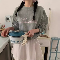 韓国chi春秋服レトロ百合丸首刺繍ゆったり学生カジュアル長袖パーカー