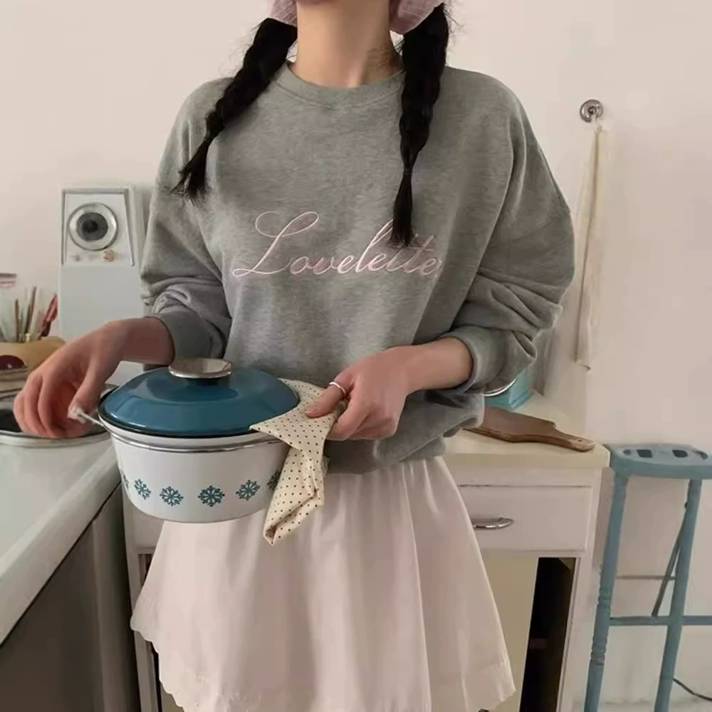 Корейская chic весна и осень ретро дикий с вышивкой с круглым вырезом, свободная студенческая повседневная длинная свитер, тонкая женская куртка