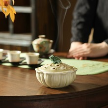陶瓷香炉家用室内创意荷趣客厅桌面摆件茶道盘香炉沉香薰香檀香炉
