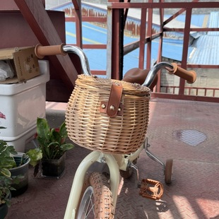 Rattan and Wicker Retro Children's Bicycle Basket with Lid, Storage Basket, Handlebar Basket, Front Basket