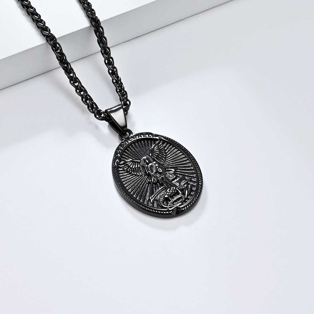 Ketting met hanger sint michaël aartsengel heren titaniumstaal_voghion.com