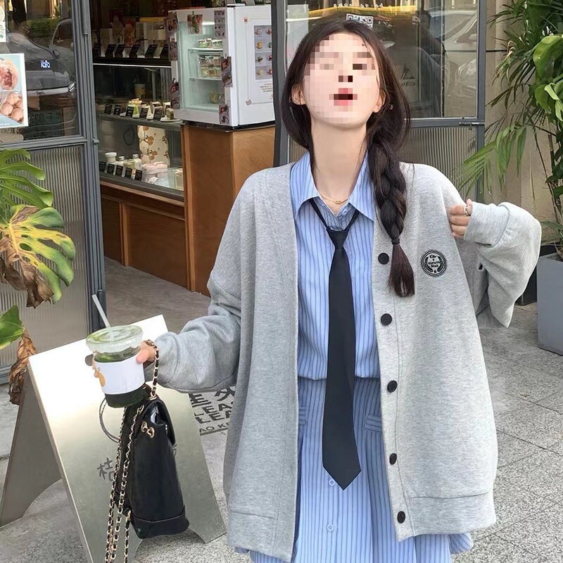 学院风套装棒球服开衫卫衣入秋外套新款早秋条纹连衣裙子两件套|undefined