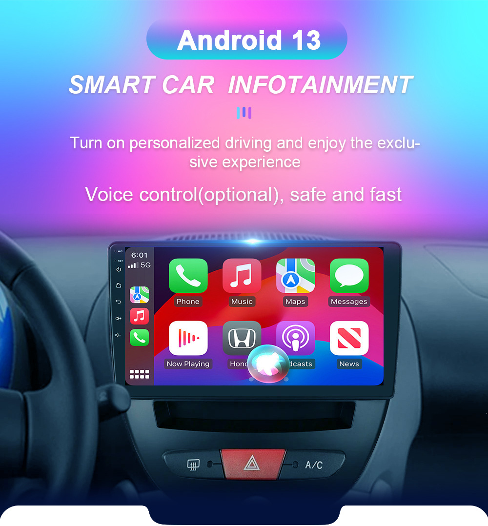 Cross-Border Suitable for 05-14 Peugeot 107 Android Large Screen Car Central Control Gps Navigation Bluetooth Wireless Carplay