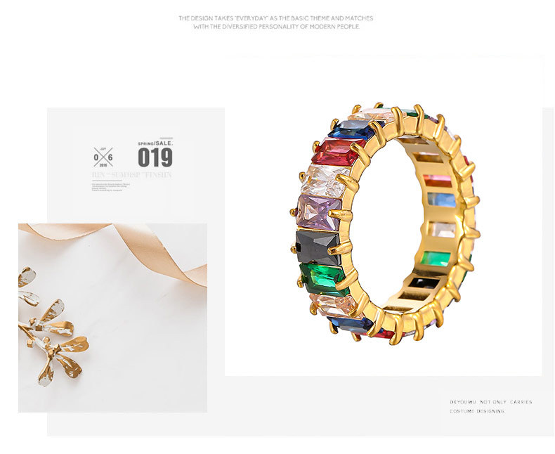 Fashion Geometric Titanium Steel Inlay Zircon Rings 1 Piece