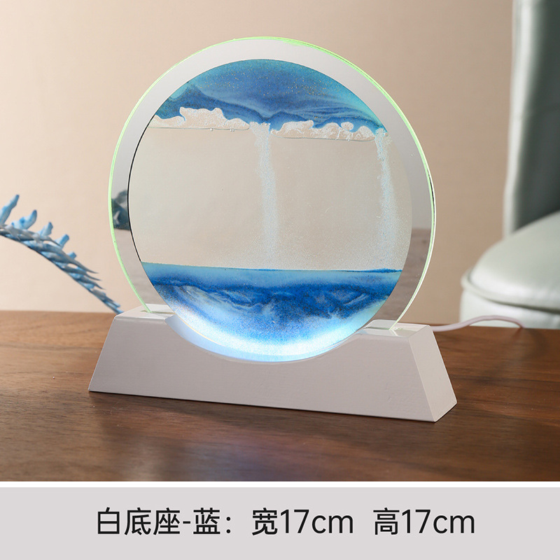 단단한 나무 야간 조명 흰색 프레임 파란색