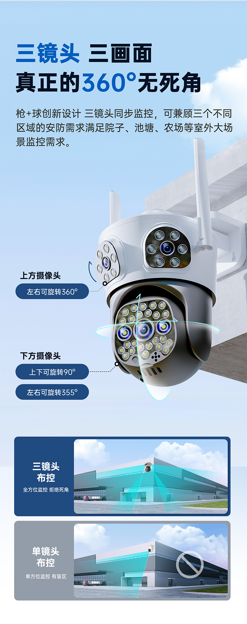 360-degree unobstructed camera monitor, home mobile phone remote outdoor high-definition night vision, 4G wireless solar energy Item Picture