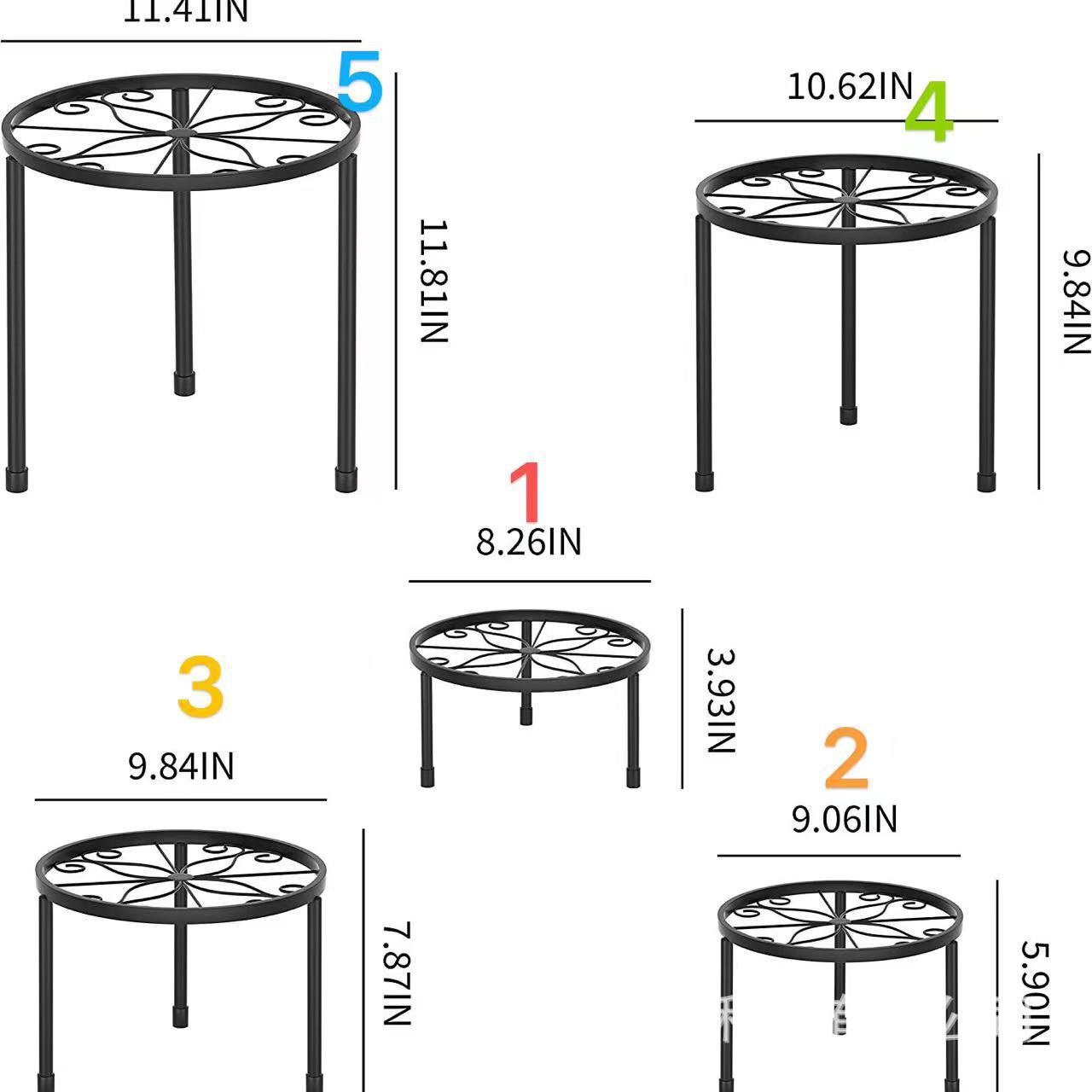 Foreign Trade Export Disassembly Single Iron Five-Piece Set Flower Stand Flower Pot Base Balcony Outdoor Flower Pot Flower Stand Three-Legged Support Pad