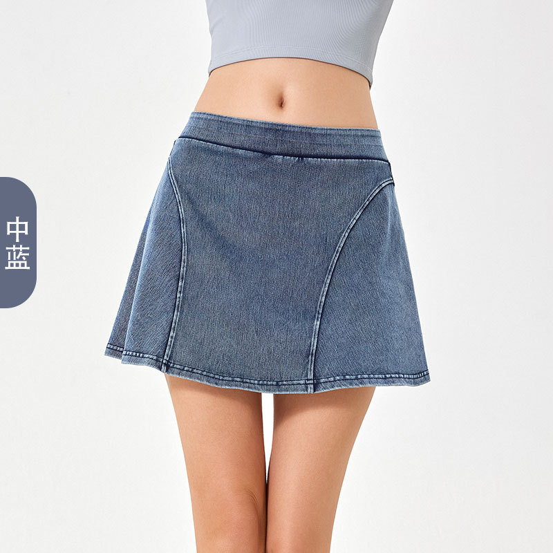 Otoño y invierno nuevo alto elástico falso de dos piezas denim falda de yoga para mujeres cintura alta adelgazamiento de caderas deportivas pantalones cortos de fitness