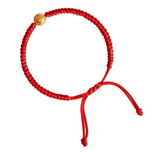 Vietnamese Sand Gold Wangcai Coin Zodiac Year Charm Bracelet with Copper-Plated Gold, Fortune-Boosting Beads, and Red String — Wholesale Jewelry for Men and Women