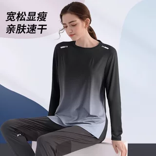 跨境外贸运动长袖速干衣女瑜伽服t恤跑步上衣大码宽松登山服新款