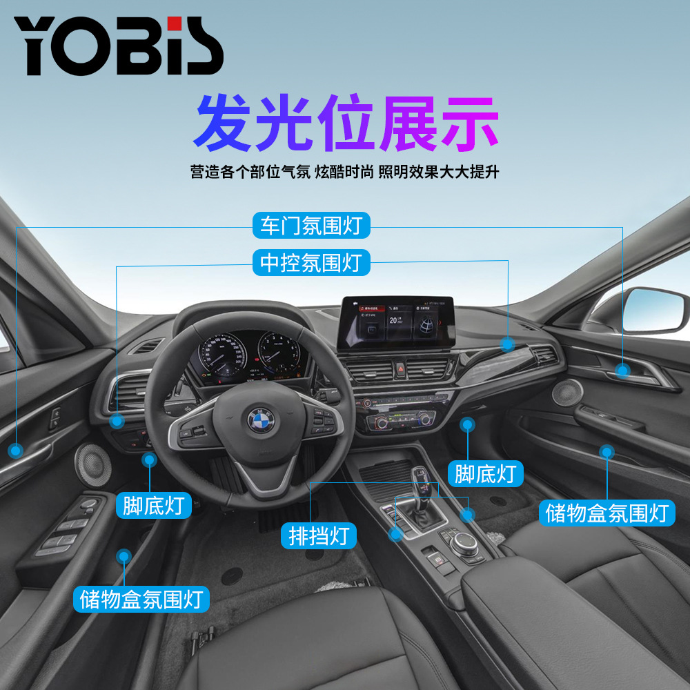 YOBIS coche transfronterizo coche luz ambiental 18in1 acrílico oculto LED ilusión 256 colores cinturón de luz decorativa