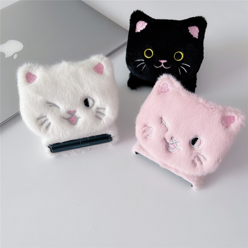 Plush Embroidered Cute Cat Phone Case Suitable for Galaxy Z Flip3 Samsung Foldable Screen Zflip4 Generation Mobile Phone Case for Women