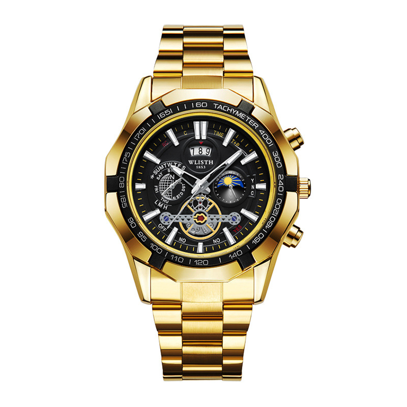 WLISTH Reloj para hombre de la marca suiza Reloj de cuarzo impermeable luminoso con esfera grande Reloj para hombre con calendario de banda de acero Reloj de comercio exterior