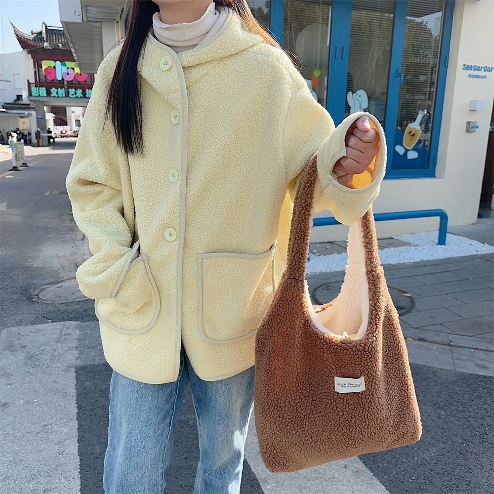 310233 Autumn/Winter Korean version dual-sided plush simple single-shoulder student large-capacity commuting vest bag undefined